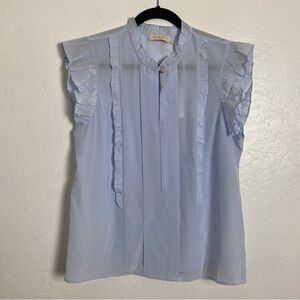 Tory Burch Silk Ruffle Shell Top Classic Light Blue NWT 10